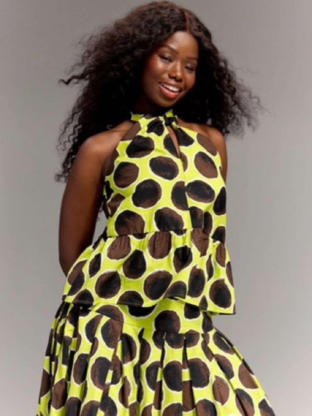 Christopher John Rogers x Old Navy Yellow and Brown Polka Halter Top